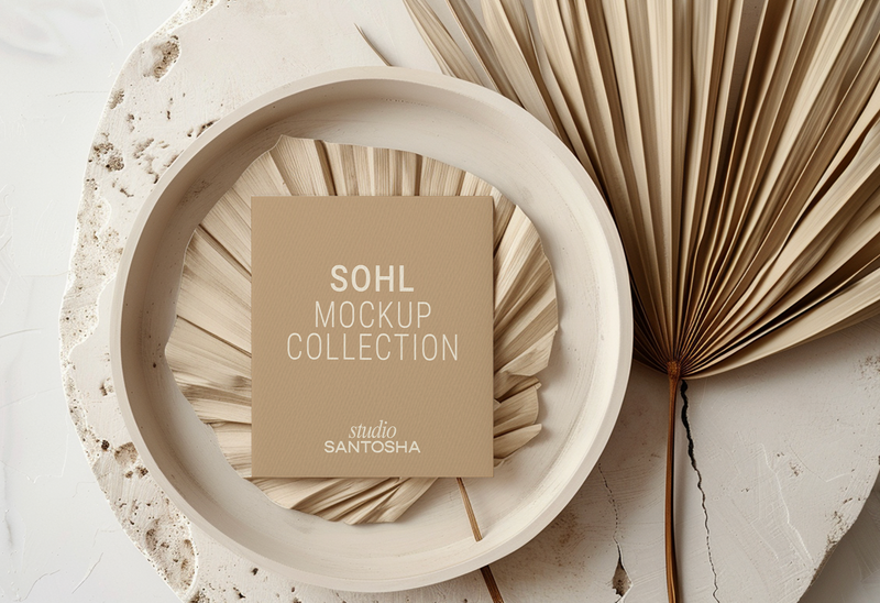 Dual header card mockup from the SOHL Collection by Studio Santosha styled with sculptural shadows natural textures and soft neutral tones