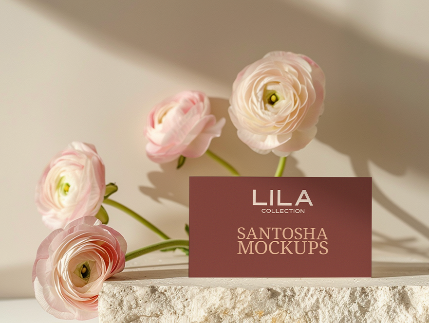 Business Card styled in blush background and soft floral accents, from the Studio Santosha LILA Collection.