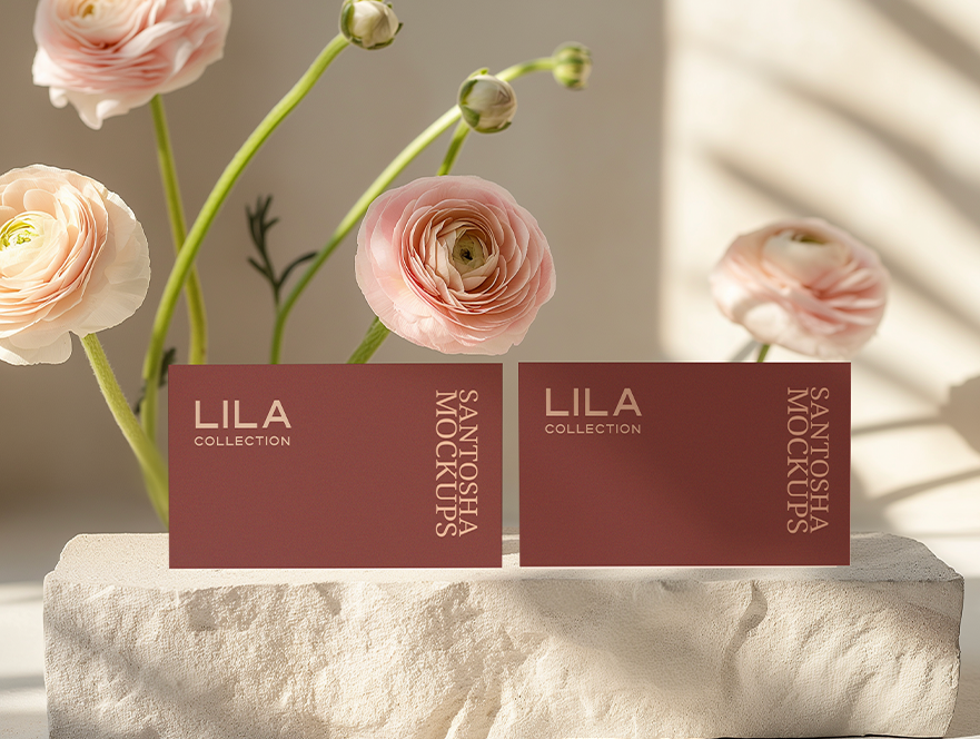 Brand cards set with minimal rose and beige composition, styled for elegance, from the LILA Collection