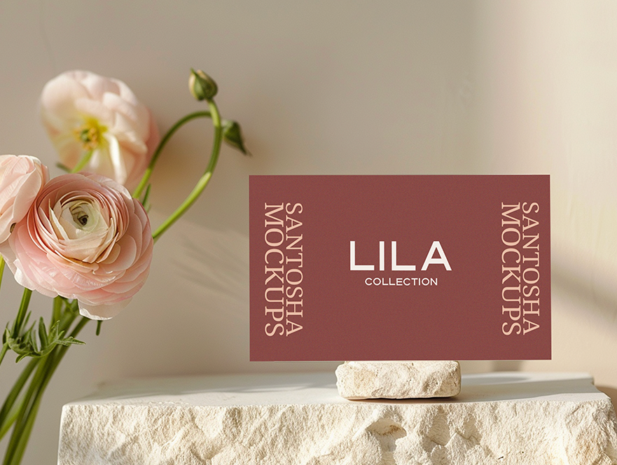 Business Card Mockup and floral styling with minimal pink hues, from the Studio Santosha LILA Collection