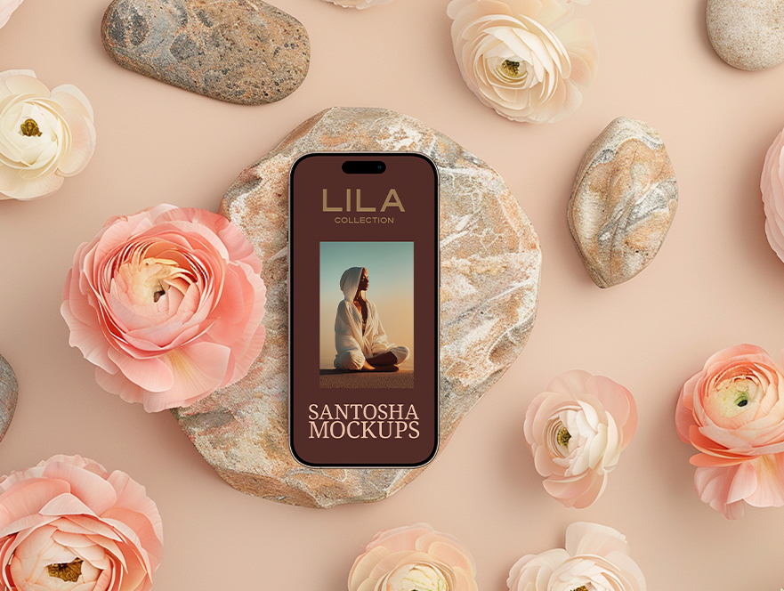 Business card mockup styled with rose-toned flowers and soft daylight, from the LILA Collection